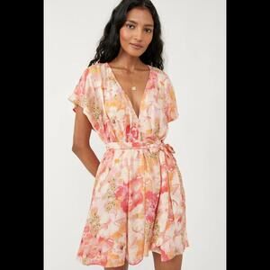 NWT Free People Freddy Tie Mini Dress In Fruit Punch Combo Women's Size Large